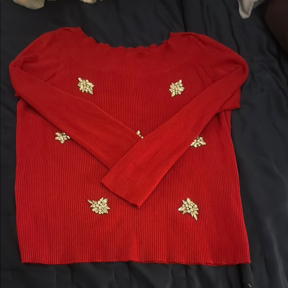 Red Sweater with Silver Embellishments